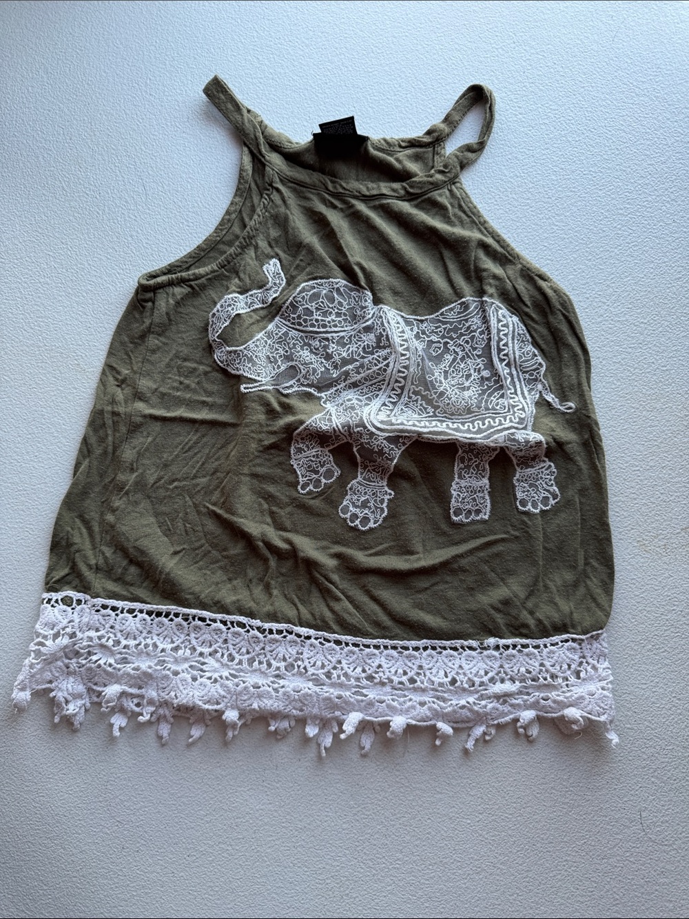 Rue21 Olive Green Tank Top with White Elephant Applique